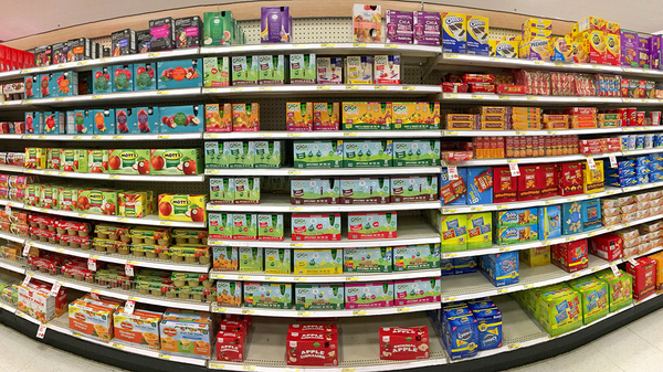 Grocery store snack section.